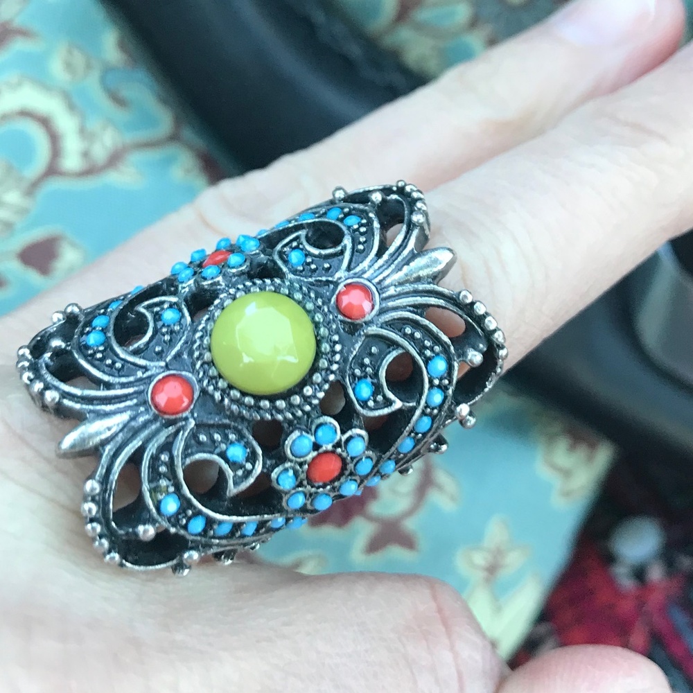 Beautiful Beaded Metal Solid Ring Size 8 Black Si… - image 5